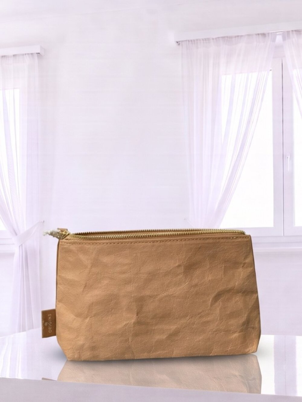 NWT Origins Tyvek Brown Paper Cosmetic Pouch Water Resistant Makeup Bag